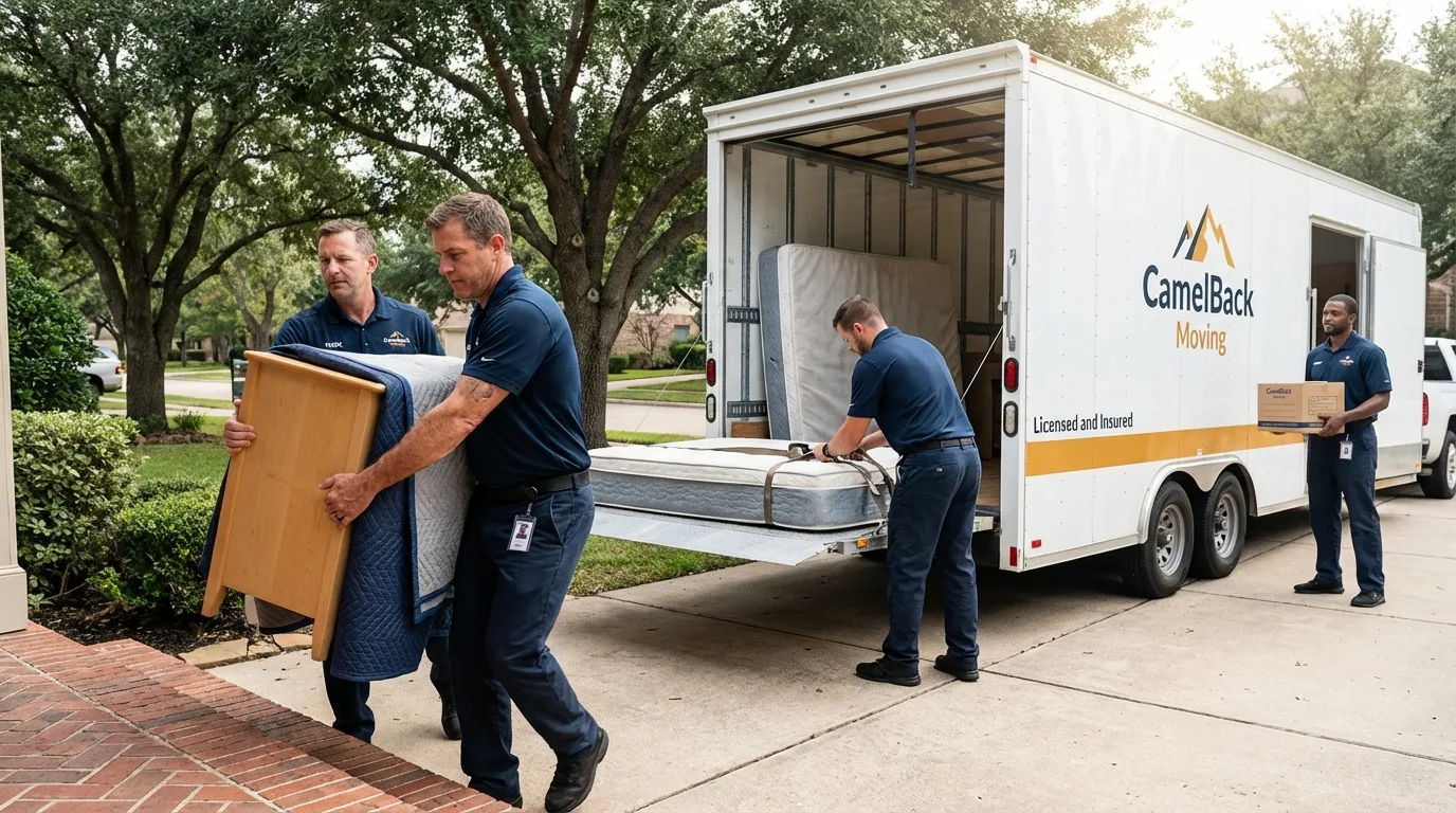 Crew loading residential truck for cross-state move from New Albany, OH