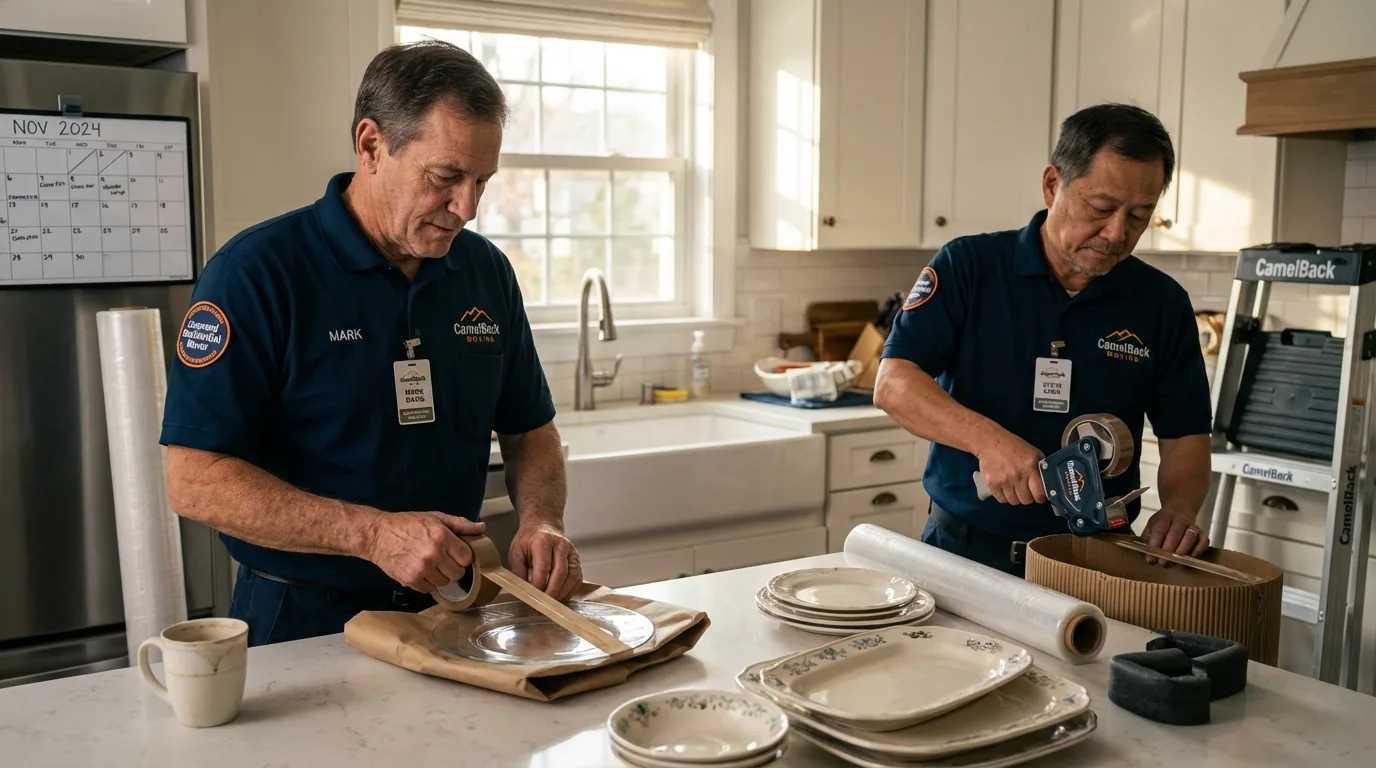 Professional crew packing kitchen dishware in New Albany, OH